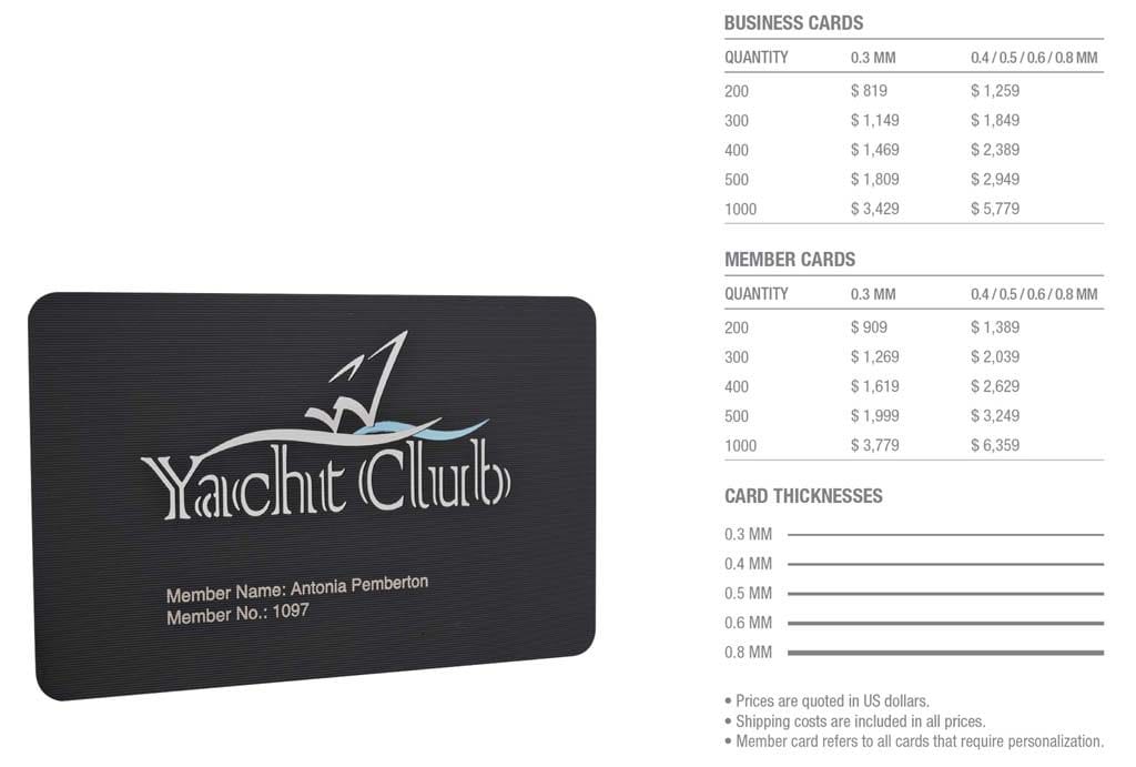 Matt black contour stainless steel Yacht Club membership card.