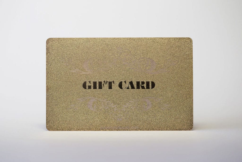 Gold frosted gift card with "GIFT CARD" text.