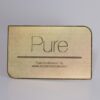 pure-metal-cards-brass-gold-prism-card-2 Gold brass prism business card with "Pure" engraved. www.puremetalcards.com