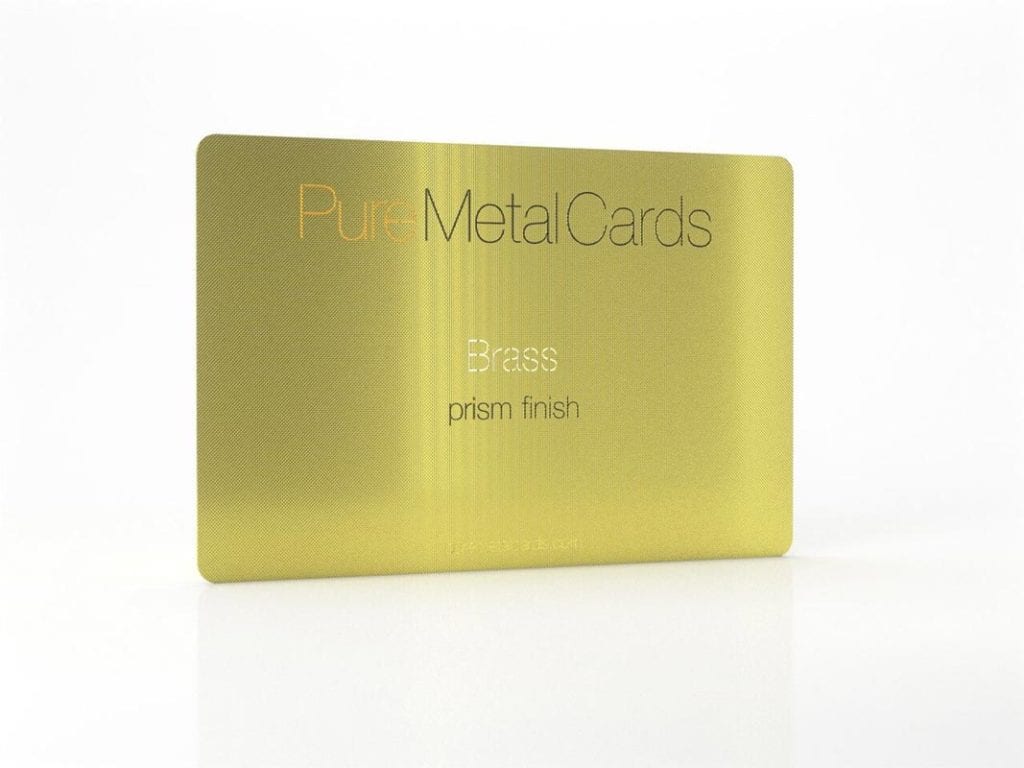 Brass prism card with a gold finish from Pure Metal Cards.