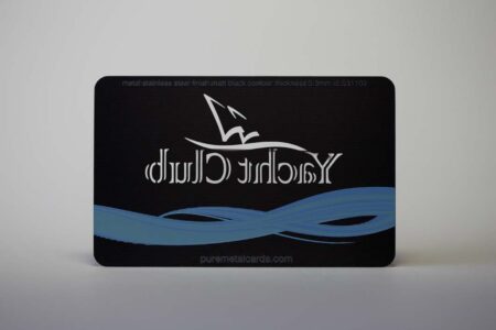 Matt black contour stainless steel card with Yatch Club logo.