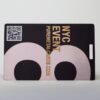 Matt black frosted stainless steel event card with NYC Event and QR code.