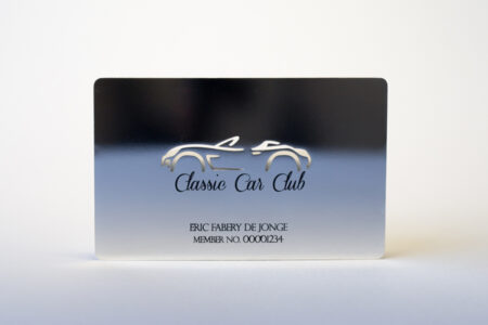 Silver plated metal business card for Classic Car Club member Eric Fabery de Jonge.
