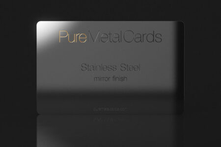 Mirror finish stainless steel business card. PureMetalCards.