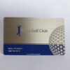 Brushed stainless steel membership card for Pure Golf Club, featuring a golfer and golf ball design. Valid until 12/17.