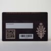 Matt black prism stainless steel card with QR code and barcode. 123456