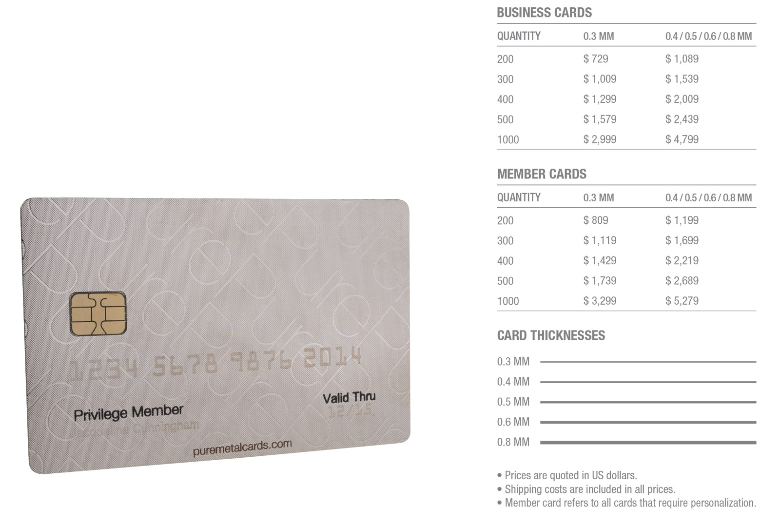 pure-metal-cards-silver-stainless-steel-cards-pricing-table