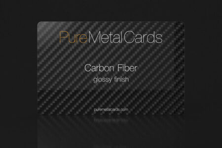 Glossy black carbon fiber business card. PureMetalCards.com