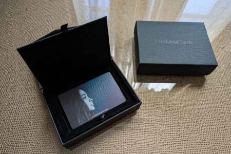 Luxury cardboard presentation case with a metal card inside. PureMetalCards.