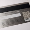 Pure_Metal_Cards_stainless_steel_gift_card_DSCF1561 Metal loyalty card back; terms, conditions, and QR code visible.