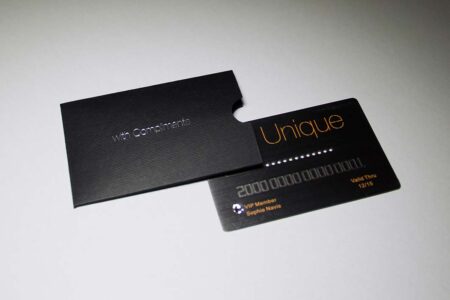 Black luxury card sleeve with "Unique" VIP card