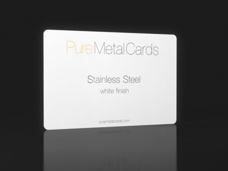 Pure Metal Cards white stainless steel business card PureMetalCards stainless steel business card, white finish.