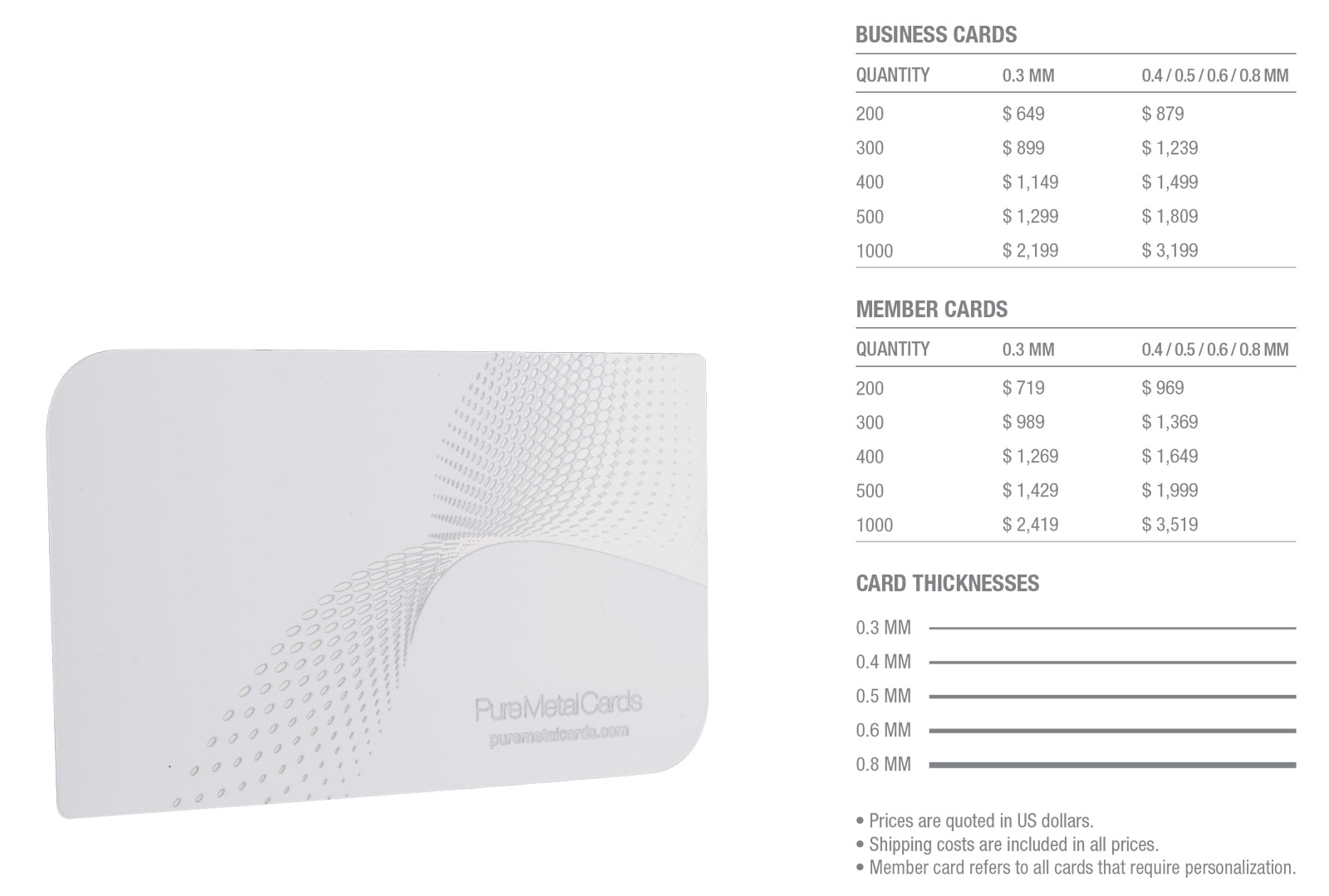 White-Stainless-Steel-Cards---Pricing-Table