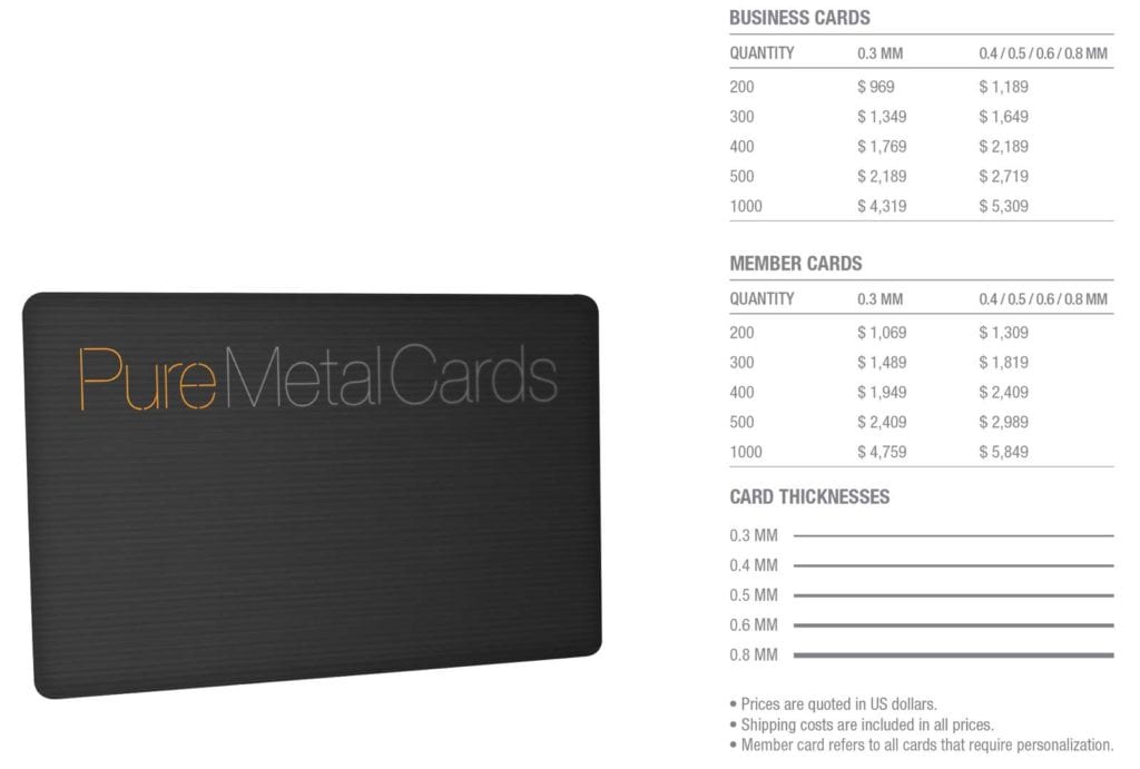 Matt black contour copper cards with "Pure Metal Cards" logo.