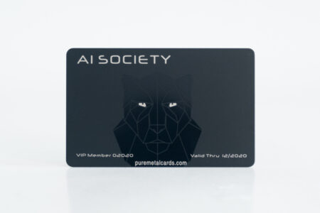 Sleek black titanium card featuring AI Society logo and geometric panther design. VIP Member 02/2020