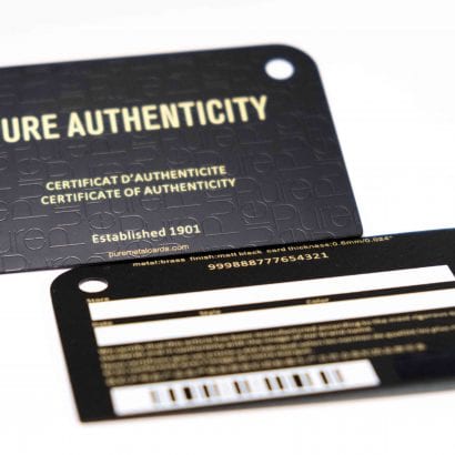Pure Metal Cards Certificate of Authenticity Cards