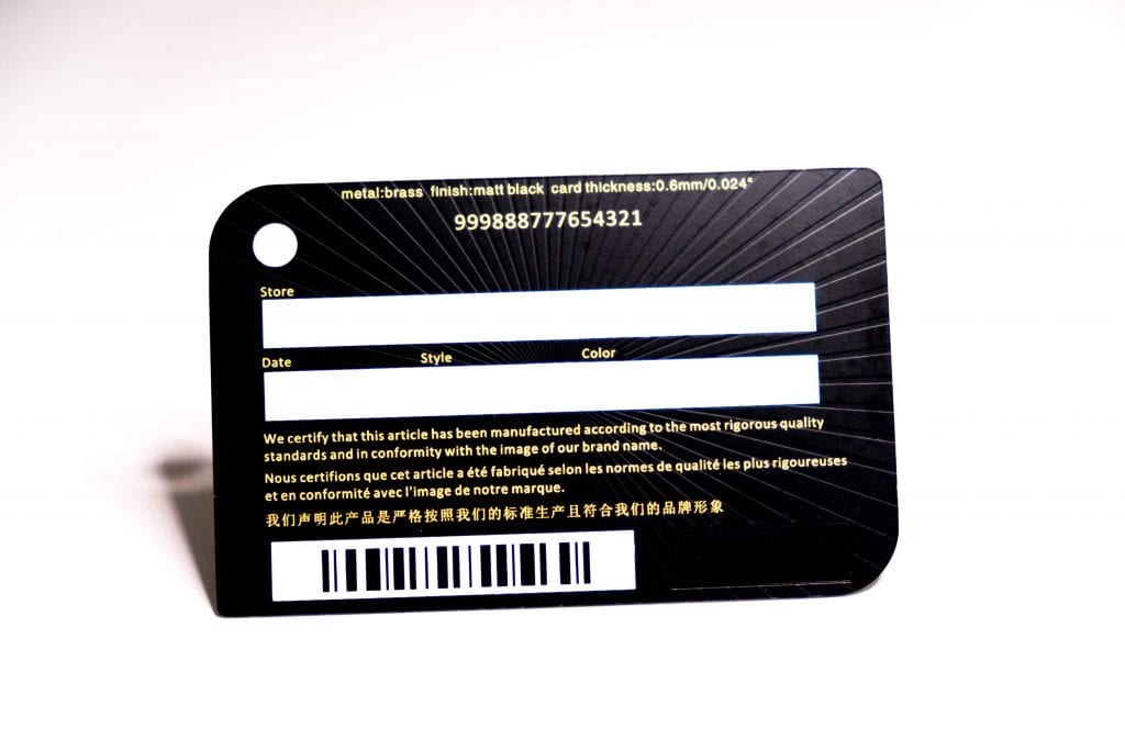 Pure Metal Cards matt black brass certificate card
