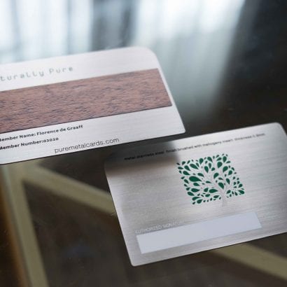 Pure Metal Cards brushed steel wood cards