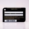 Matt black brass card with product details and barcode. 999888777654321