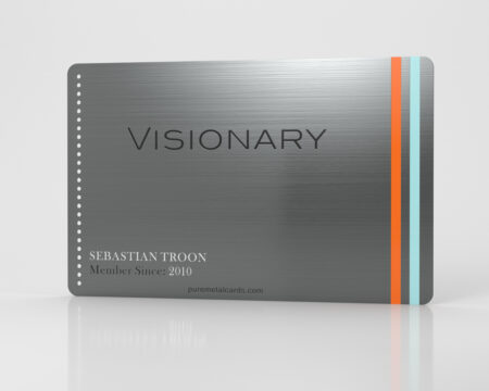 Pure Metal Cards Brushed Gunmetal Gray Stainless Steel Card Brushed gun metal gray stainless steel business card; Visionary. Sebastian Troon, Member Since 2010.