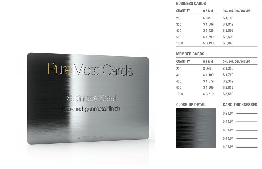 Brushed Gun Metal Gray Stainless Steel Business Cards