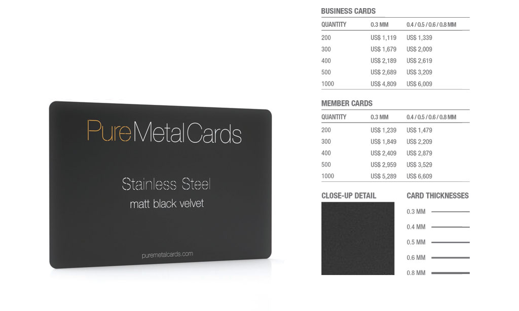 Matt Black Velvet Stainless Steel Cards