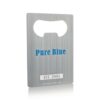 Brushed stainless steel bottle opener card; Pure Blue, Est. 2001