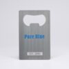 Brushed stainless steel bottle opener card; Pure Blue, Est. 2001