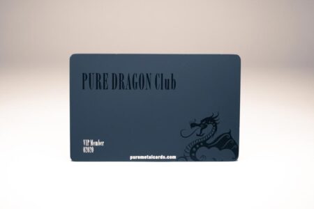 Matt black metal card; Pure Dragon Club VIP member card. Features a dragon design and smooth matt black touch.