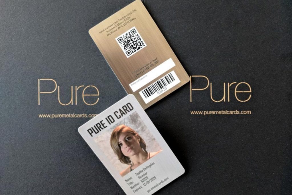 Pure Metal ID card mockup; features metallic card and ID design.