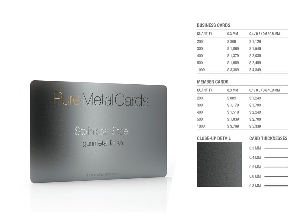 Gun Metal Gray Stainless Steel Business Cards