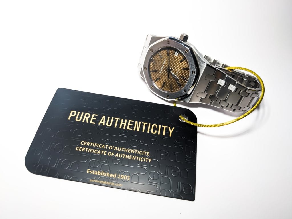 Pure Metal Cards matt black brass authenticity tag card