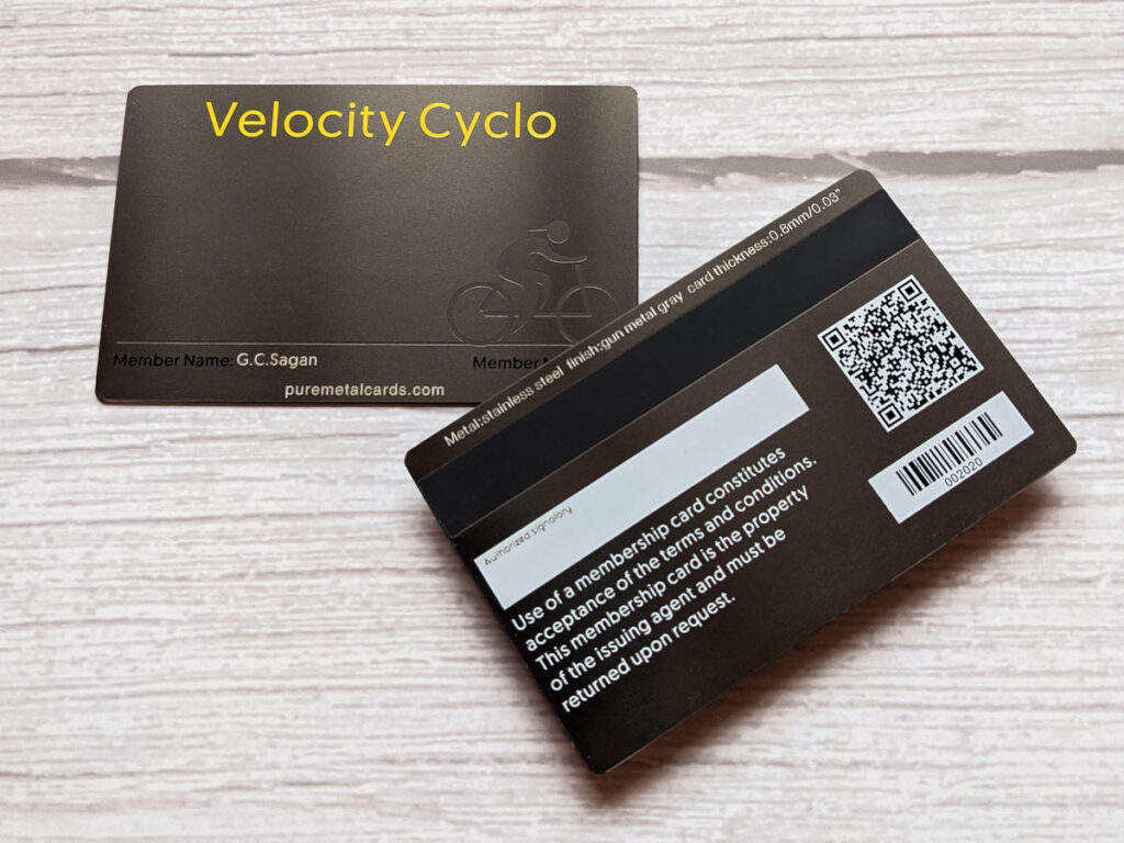 Pure Metal Cards gunmetal gray stainless steel member card with qr code