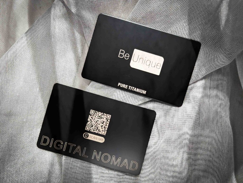 Pure Metal Cards - matt black titanium digital nomad card w qr code