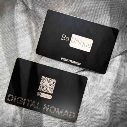 Pure Metal Cards - matt black titanium digital nomad card w qr code
