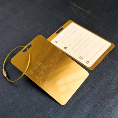 Pure Metal Cards brushed brass metal luggage tags