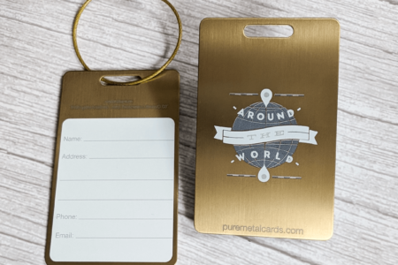 Pure Metal Cards - brushed gold titanium metal luggage tag