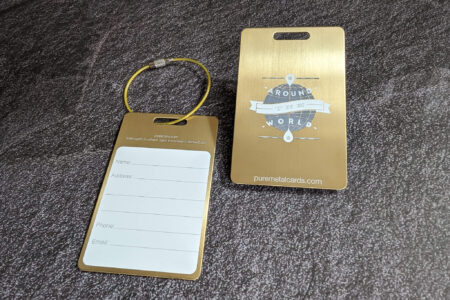 Pure Metal Cards - brushed gold titanium metal luggage tag