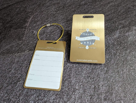 Pure Metal Cards - brushed gold titanium metal luggage tag