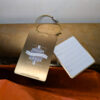 Pure Metal Cards brushed gold titanium metal luggage tags - around the world with gold wire strap