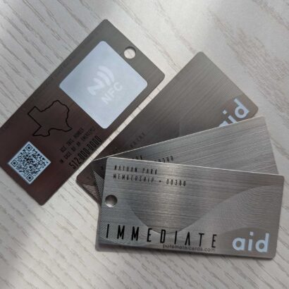Pure Metal Cards - brushed stainless steel card - immediate aid emergency card with NFC chip and qr code
