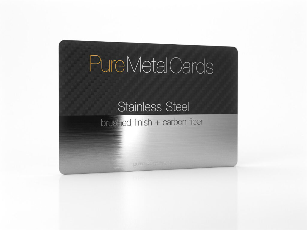Pure Metal Cards - brushed stainless steel + carbon fiber card