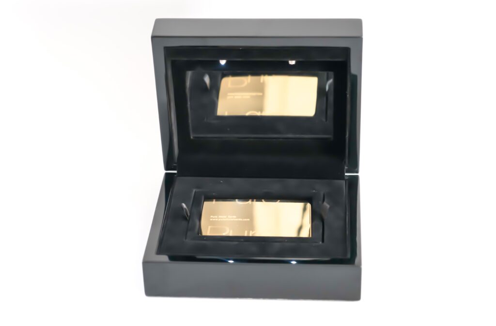Pure Metal Cards - custom made packaging design - wood case