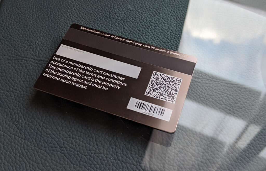Pure Metal Cards gunmetal grey metal member card with qr code, barcode and magnetic strip