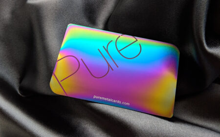 Pure Metal Cards iridescent metal card 01 Pure Metal Cards iridescent metal card on black background