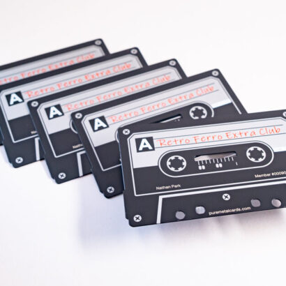 Pure Metal Cards - matt black stainless card in a cassette tape shape
