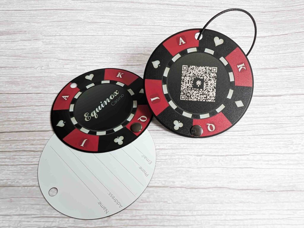 Pure Metal Cards - matt black stainless steel metal luggage tag with laser etched qr code - Equinox Casino