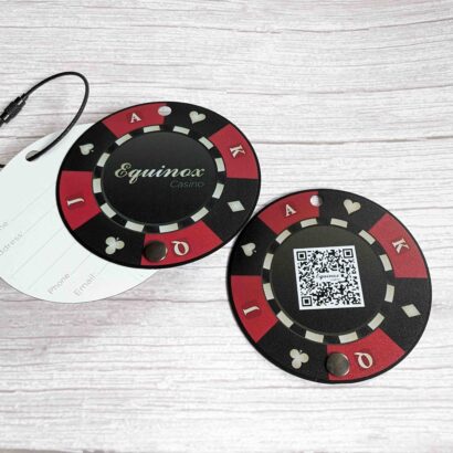 Pure Metal Cards - matt black stainless steel metal luggage tag with qr code - Equinox Casino