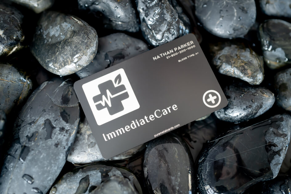 Pure Metal Cards - matt black titanium card - immediate care emergency card
