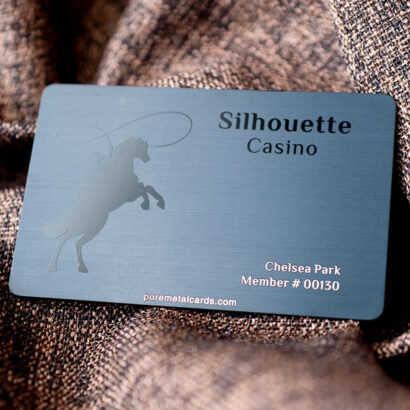 Silhouette Casino VIP membership card. Metal card with embossed horse design. Chelsea Park, Member #00130.